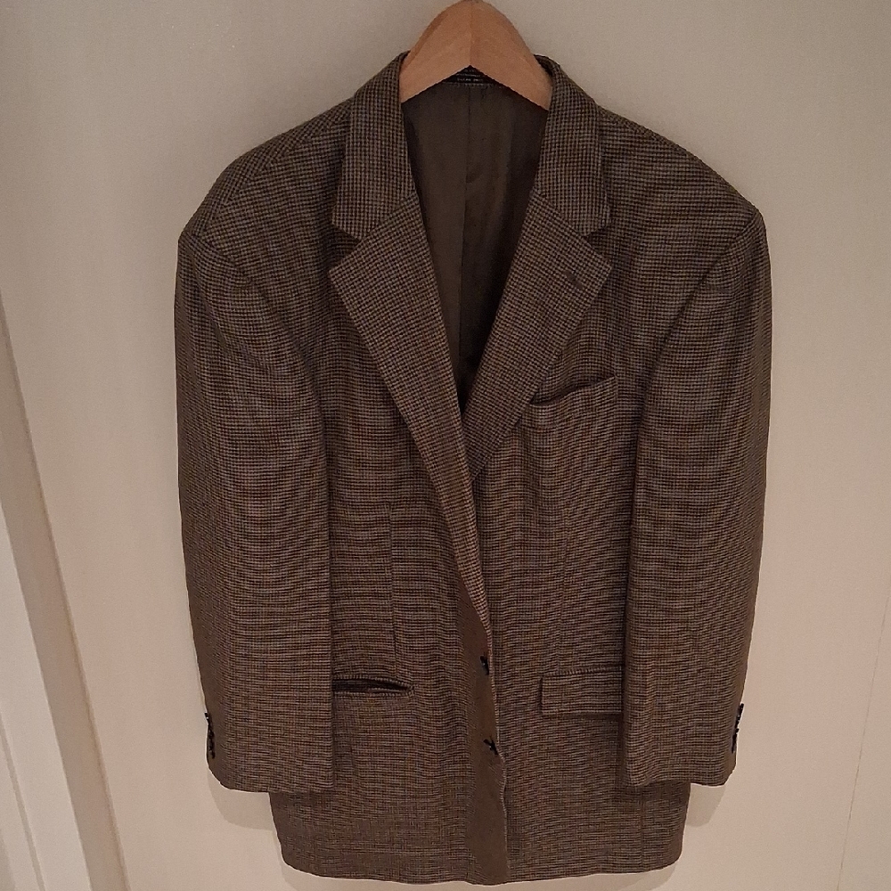 Oscar de la Renta Dk Green & Brown Houndstooth Sport Coat